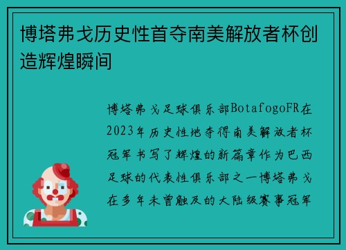 博塔弗戈历史性首夺南美解放者杯创造辉煌瞬间